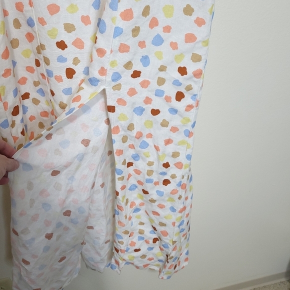 RIXO Hattie Midi Dress Size Large L 10 NWOT Linen Blend Polka Dot Puff Sleeve - Picture 11 of 14